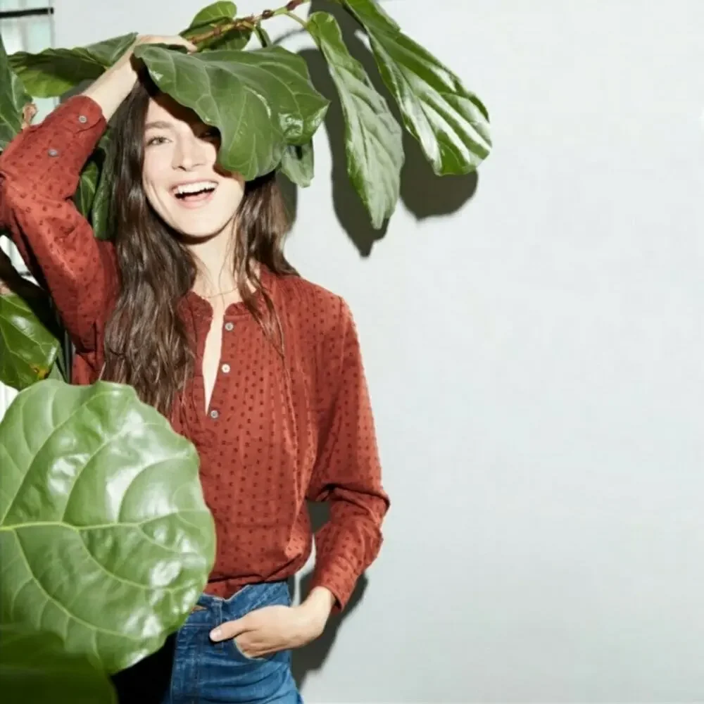 J. Crew Point Sur Ruffle Classic Popover in Clip Dot Deep Redwood Size 4